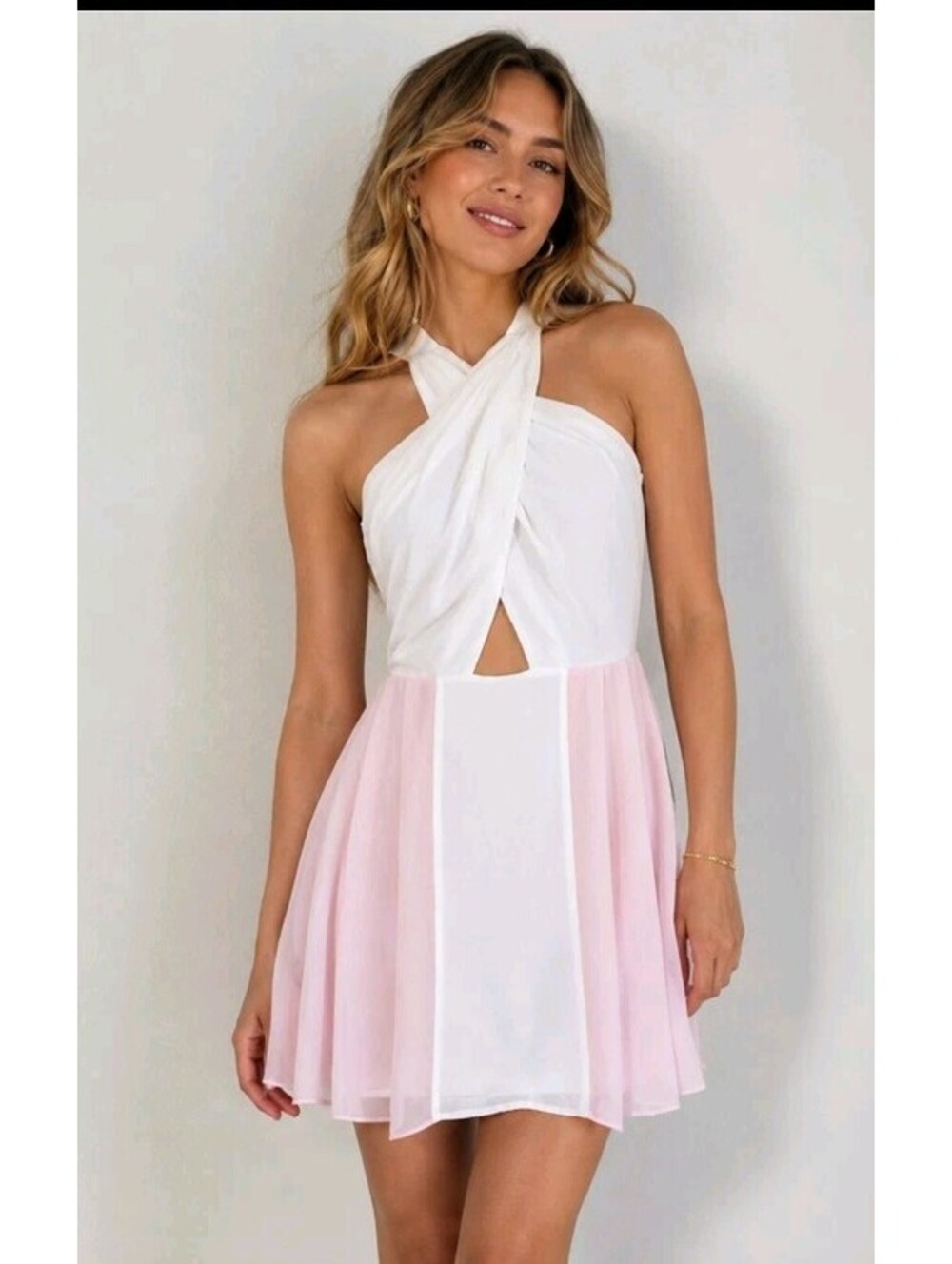 BCBGENERATION Women's Dress Size 4 Pleated Colorblock Chiffon Mini Crossed #04